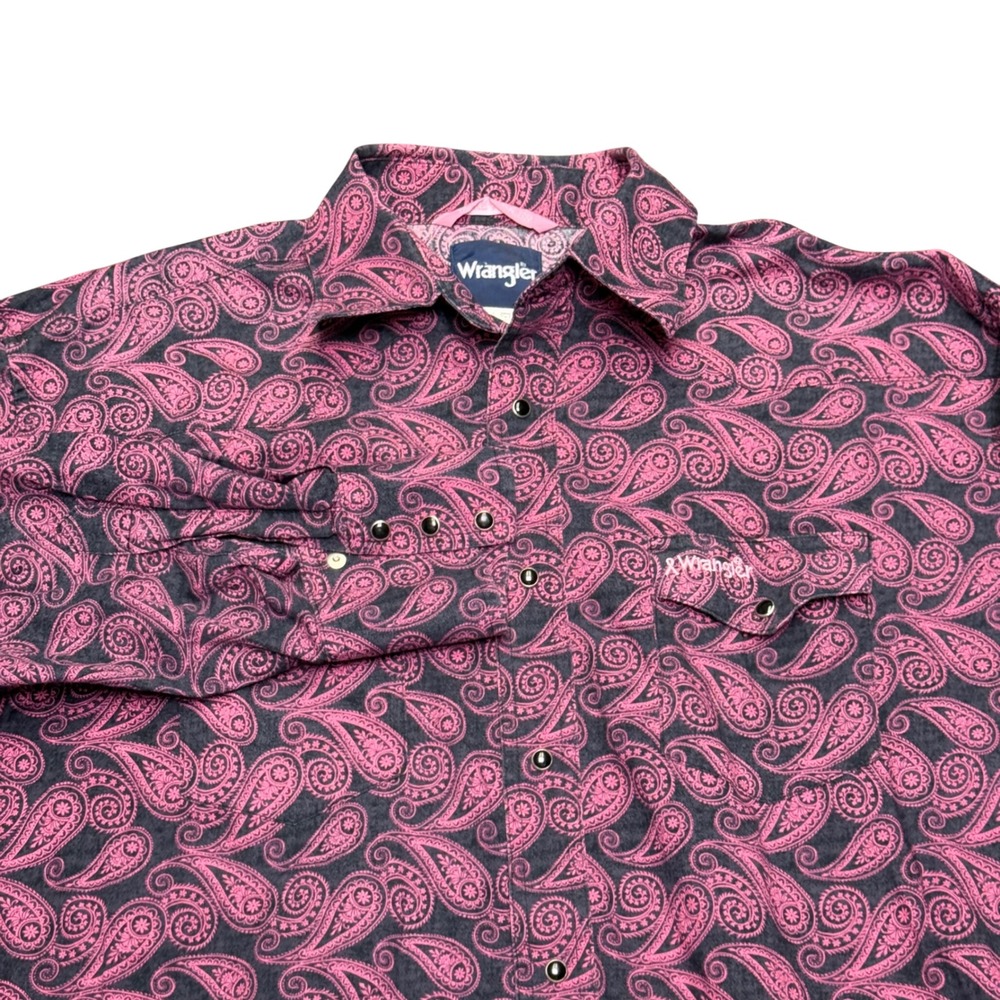 Wrangler Pink Paisley Black Pearl Snap Western Button Shirt Mens Large MTP132M